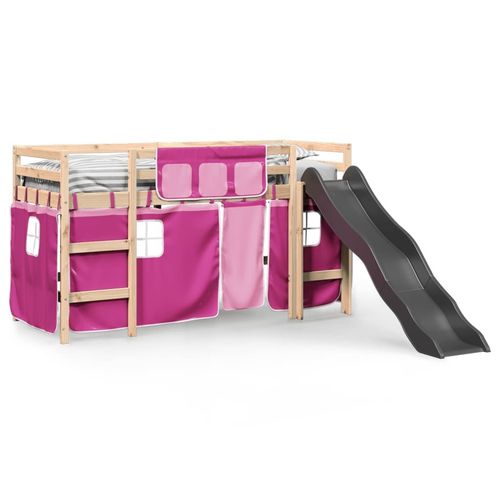 vidaXL Kids’ Loft Bed with Curtains White&Black 80x200 cm Solid Wood Pine