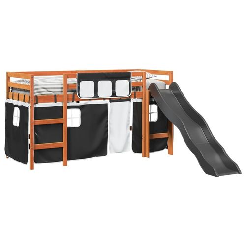 vidaXL Kids’ Loft Bed with Curtains White&Black 80x200 cm Solid Wood Pine