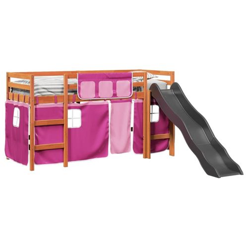 vidaXL Kids’ Loft Bed with Curtains White&Black 80x200 cm Solid Wood Pine