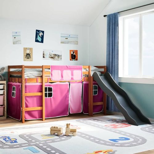 vidaXL Kids’ Loft Bed with Curtains White&Black 80x200 cm Solid Wood Pine