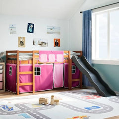 vidaXL Kids’ Loft Bed with Curtains White&Black 80x200 cm Solid Wood Pine