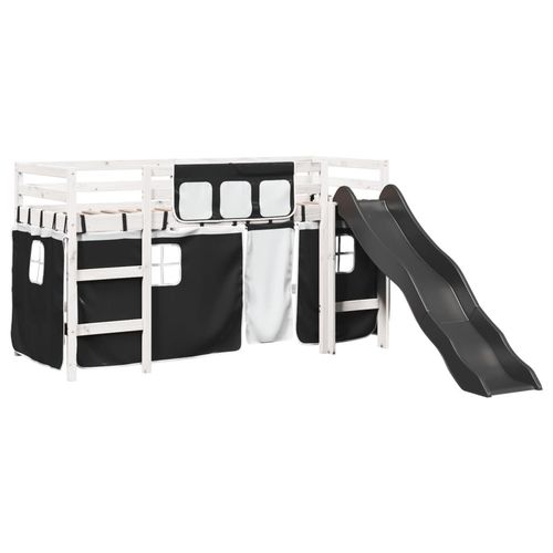 vidaXL Kids’ Loft Bed with Curtains White&Black 80x200 cm Solid Wood Pine