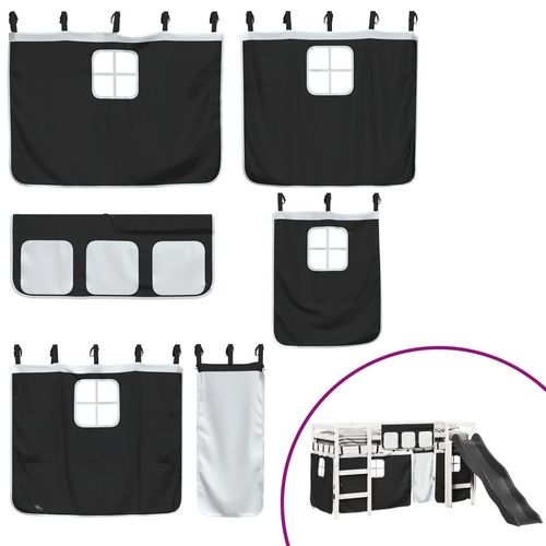 vidaXL Kids’ Loft Bed with Curtains White&Black 80x200 cm Solid Wood Pine