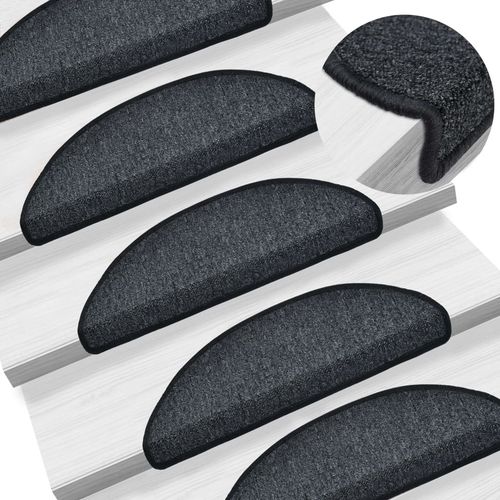 vidaXL Carpet Stair Treads 15 pcs Dark Green 56x17x3 cm - anthracite / 5 / 56 x 17 x 3 cm