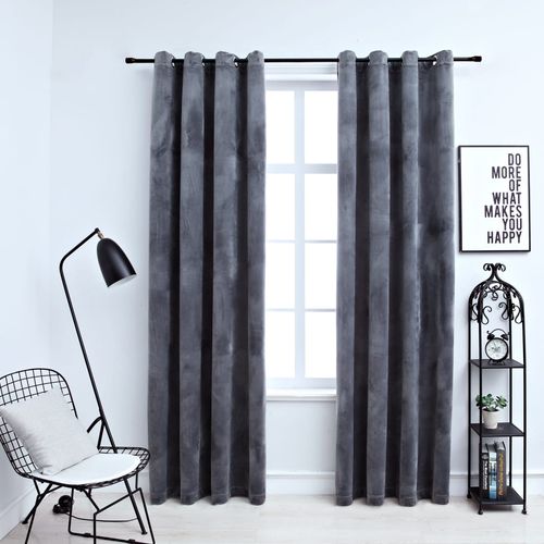 vidaXL Blackout Curtains with Rings 2 pcs Velvet Black 140x175 cm