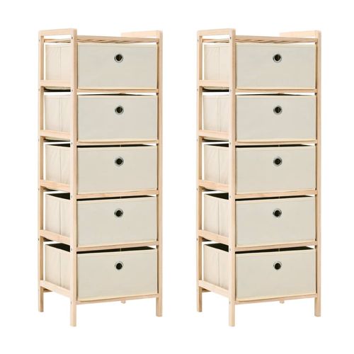 vidaXL Storage Racks with 3 Fabric Baskets 2 pcs Beige Cedar Wood