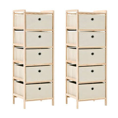 vidaXL Storage Racks with 3 Fabric Baskets 2 pcs Beige Cedar Wood