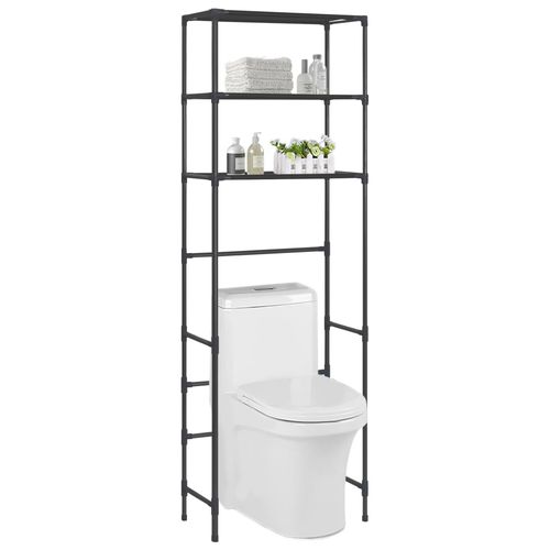 vidaXL 3-Tier Storage Rack over Toilet Black 53x28x169 cm - black / 53 x 28 x 169 cm