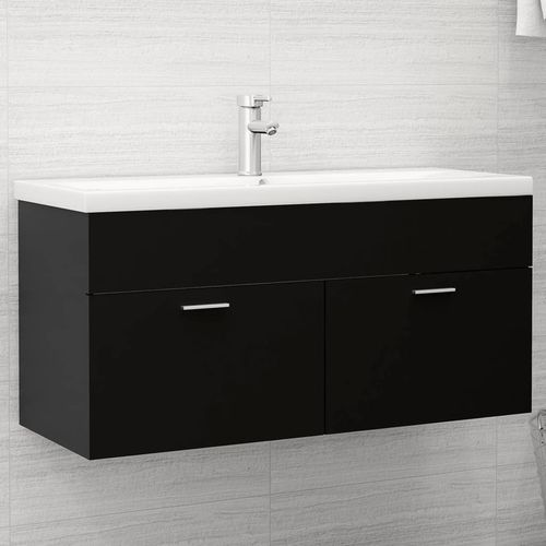 Sink Cabinet with Built-in Basin Chipboard 41x38.5cm to 100x38.5cm - black / 100 x 38.5 x 46 cm