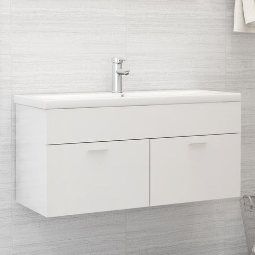 Sink Cabinet with Built-in Basin Chipboard 41x38.5cm to 100x38.5cm - high gloss white / 100 x 38.5 x 46 cm