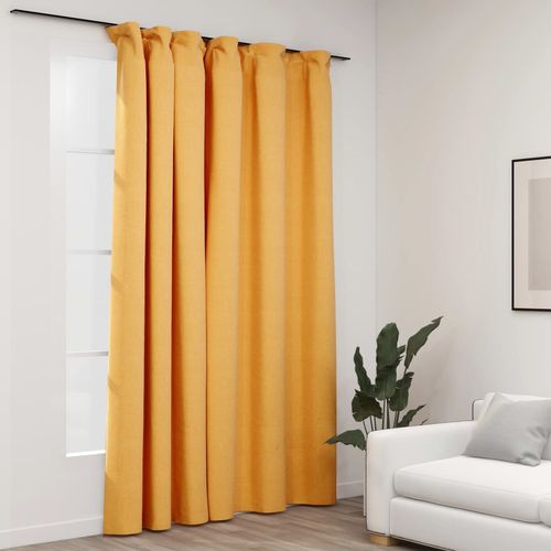 vidaXL Linen-Look Blackout Curtains with Hooks Black 290x245 cm - yellow
