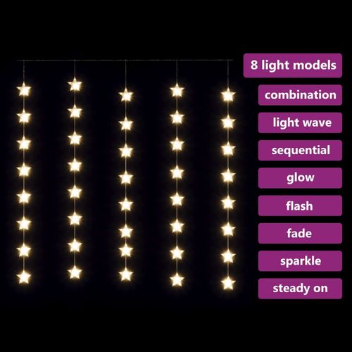 vidaXL LED Star Curtain Fairy Lights 200 LED Warm White 8 Function