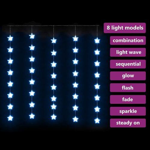 vidaXL LED Star Curtain Fairy Lights 200 LED Warm White 8 Function