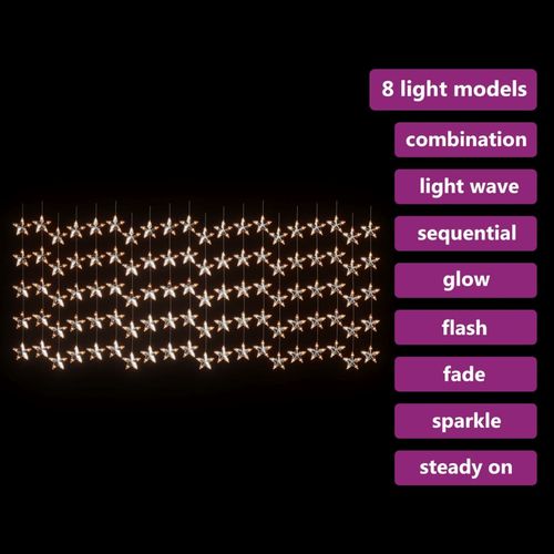 vidaXL LED Star Curtain Fairy Lights 200 LED Warm White 8 Function