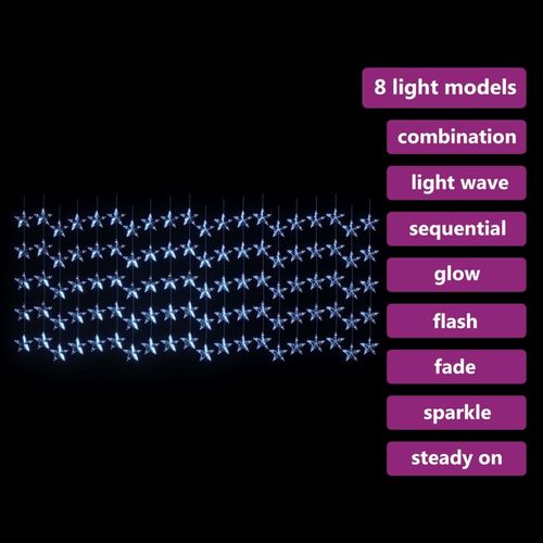 vidaXL LED Star Curtain Fairy Lights 200 LED Warm White 8 Function