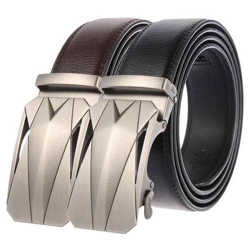 CEXIKA Large Size Genuine Leather Belt with Metal Automatic Buckle