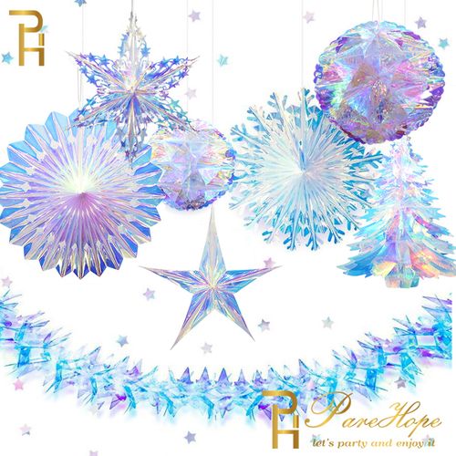 Parehope Iridescent Star Ceiling Fan Curtains for Festive Decor