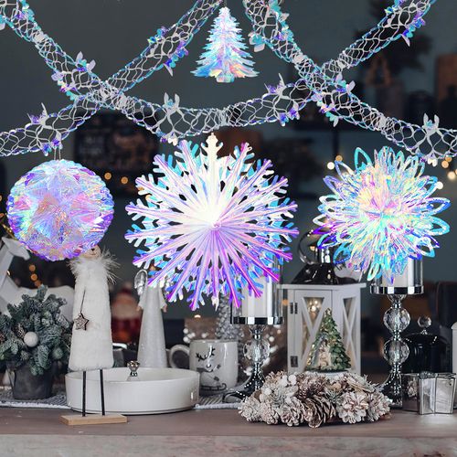 Parehope Iridescent Star Ceiling Fan Curtains for Festive Decor