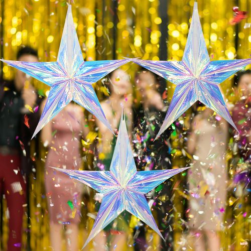 Parehope Iridescent Star Ceiling Fan Curtains for Festive Decor