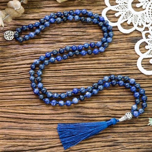 Showboho Natural Sodalite Beaded Necklace for Meditation & Yoga