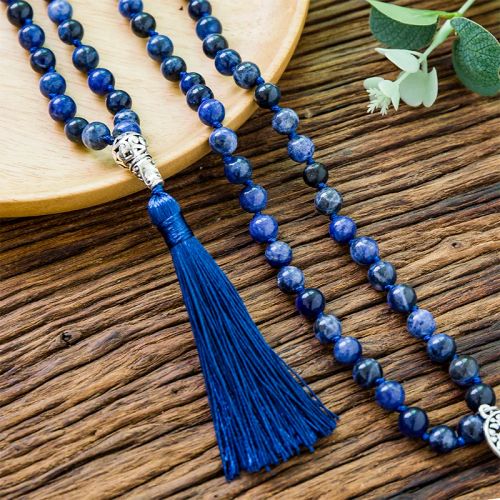 Showboho Natural Sodalite Beaded Necklace for Meditation & Yoga