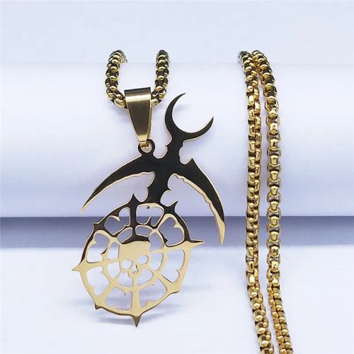 Slaanesh Penda Stainless Steel Long Necklace Gold Color Army Cospley Dark EldarPin Patch Necklace Jewelry N2694S03