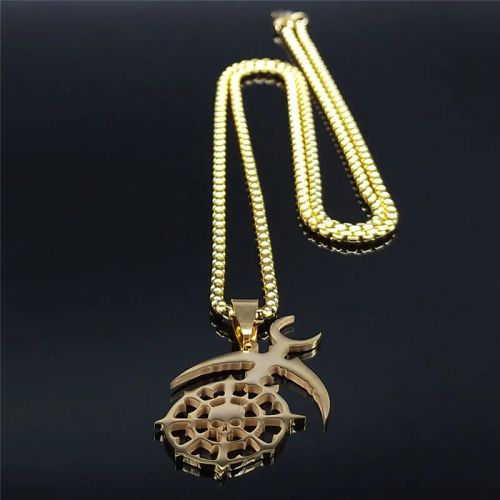 Slaanesh Penda Stainless Steel Long Necklace Gold Color Army Cospley Dark EldarPin Patch Necklace Jewelry N2694S03