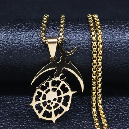 Slaanesh Penda Stainless Steel Long Necklace Gold Color Army Cospley Dark EldarPin Patch Necklace Jewelry N2694S03