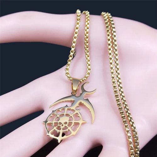 Slaanesh Penda Stainless Steel Long Necklace Gold Color Army Cospley Dark EldarPin Patch Necklace Jewelry N2694S03