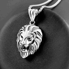 Men’s Necklace Animal Lion Head Pendant Necklace New Fashion Metal Sliding Pendant Accessories Party Jewelry - Silver