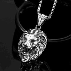 Men’s Necklace Animal Lion Head Pendant Necklace New Fashion Metal Sliding Pendant Accessories Party Jewelry - Silver