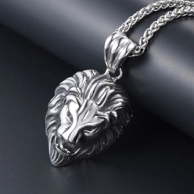 Men’s Necklace Animal Lion Head Pendant Necklace New Fashion Metal Sliding Pendant Accessories Party Jewelry - Silver