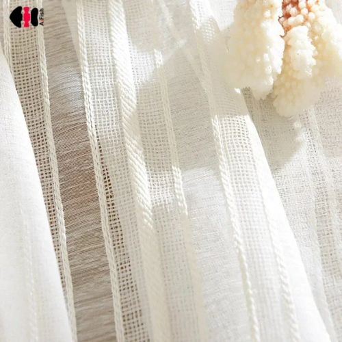 Elegant Striped Tulle Curtain - Semi-Translucent - French Window Treatment