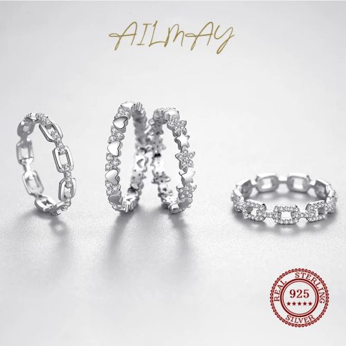 Ailmay 925 Sterling Silver Exquisite Heart Stackable Wedding Rings