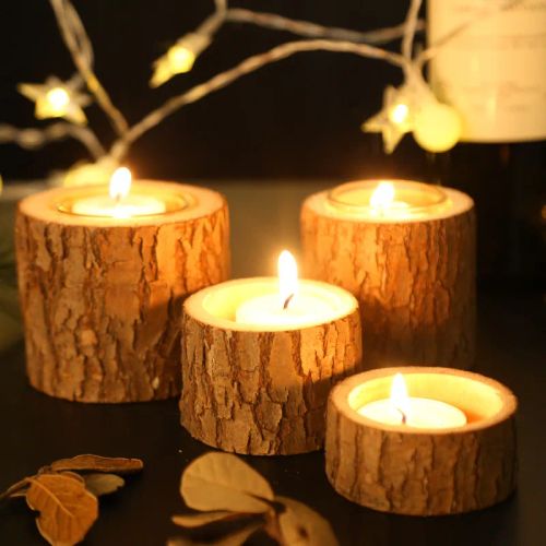 Rustic Wooden Candle Holder - Creative Decor for Home & Events