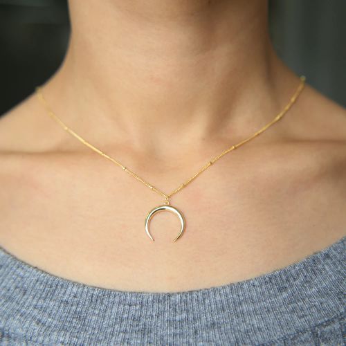 Half Moon Necklace 925 Sterling Silver Crescent Moon Pendant Necklace Horn Choker Women Delicate Kolye Jewelry Demi