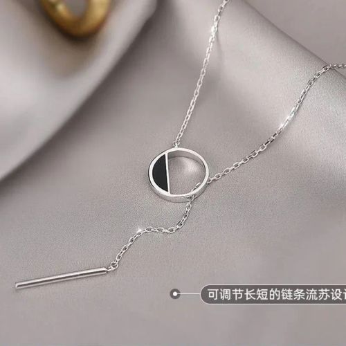 New 925 Sterling Silver Necklace Shiny Delicate Round Rectangle Necklace Birthday Gift Ladies Fashion Jewelry SNK010