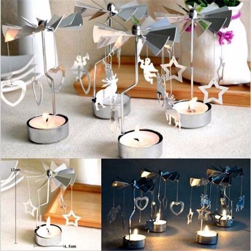 Elegant Spinning Metal Candle Holder for Home Decor - Christmas Delight