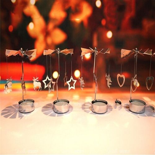 Elegant Spinning Metal Candle Holder for Home Decor - Christmas Delight