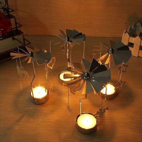 Elegant Spinning Metal Candle Holder for Home Decor - Christmas Delight