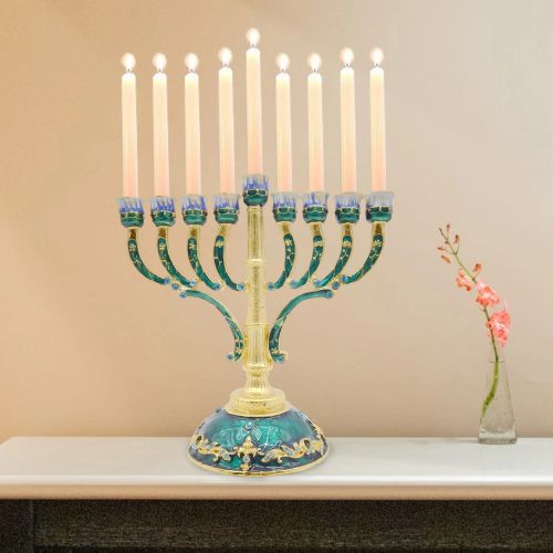 Enameled Candelabra with Crystals - Elegant Home Decoration