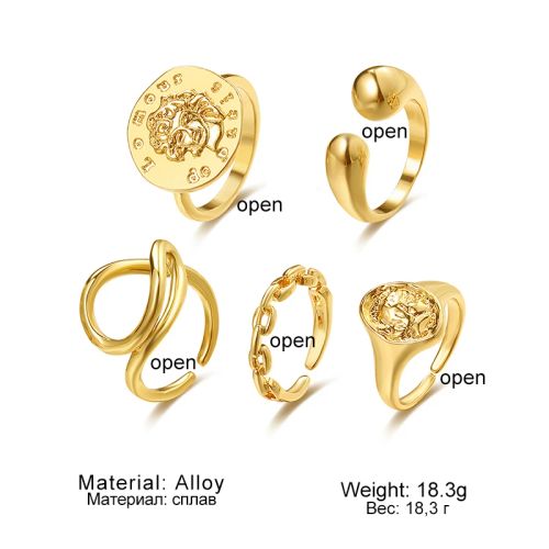 KISS WIFE Punk Golden Portrait Coin Chain Geometric Rings Set NEW Fashion Open Rings For Women 2021Trend Jewelry Gifts