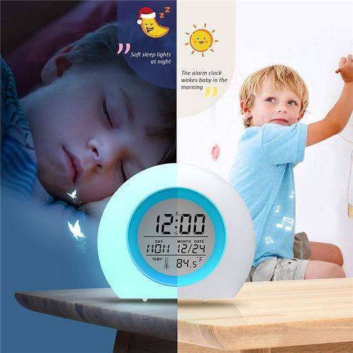 7 Colour Digital Kids Alarm Clock with Night Light & Multiple Tones