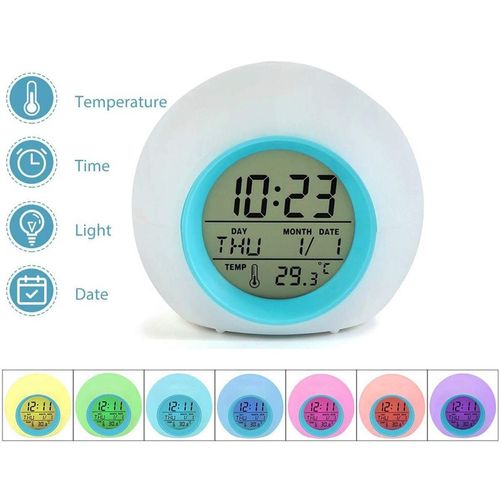 7 Colour Digital Kids Alarm Clock with Night Light & Multiple Tones