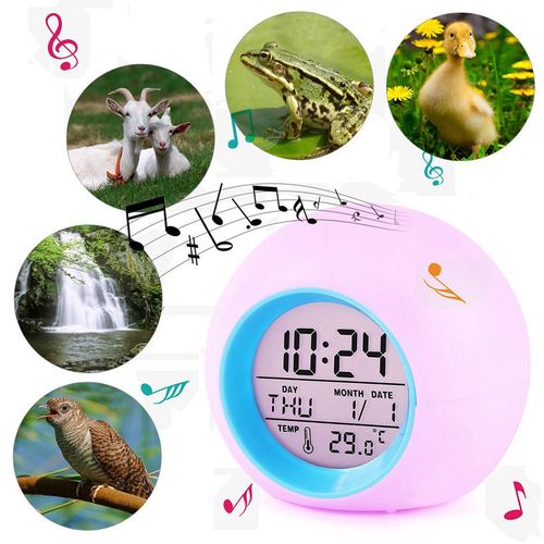 7 Colour Digital Kids Alarm Clock with Night Light & Multiple Tones