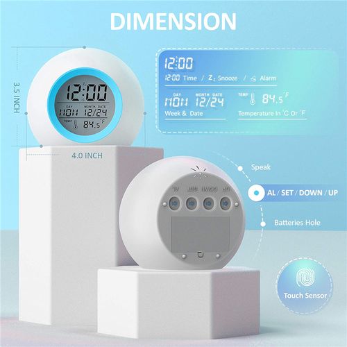 7 Colour Digital Kids Alarm Clock with Night Light & Multiple Tones