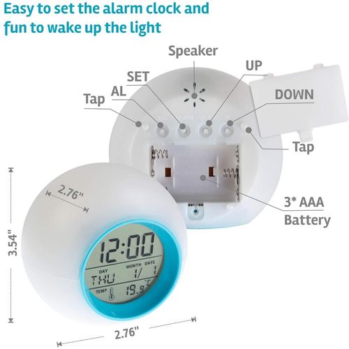 7 Colour Digital Kids Alarm Clock with Night Light & Multiple Tones
