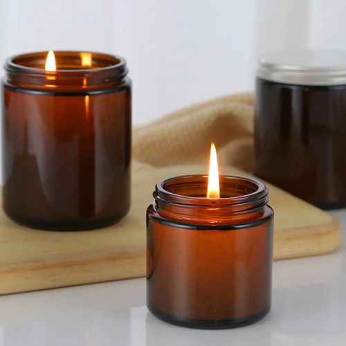 6pcs Amber Glass Candle Jars - Durable DIY Storage for Aromatherapy