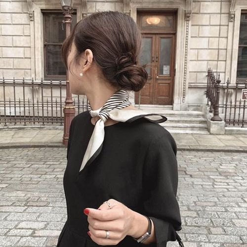 LUNA&DOLPHIN Silk Scarf - Fashionable Striped Neckerchief 55x55cm
