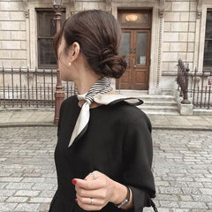 LUNA&DOLPHIN Silk Scarf - Fashionable Striped Neckerchief 55x55cm